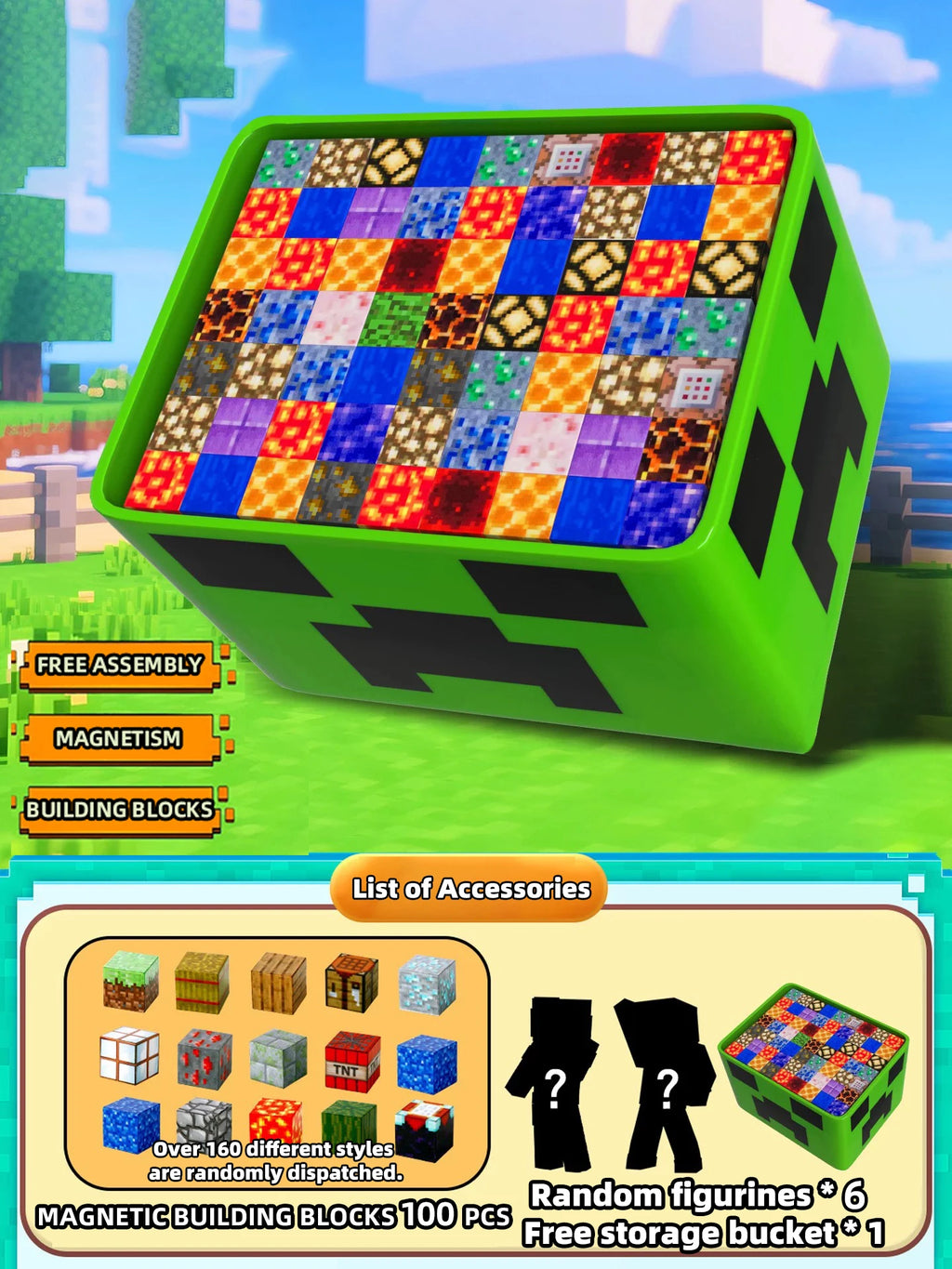 Mine World Magnetic building blocks toy storage box set