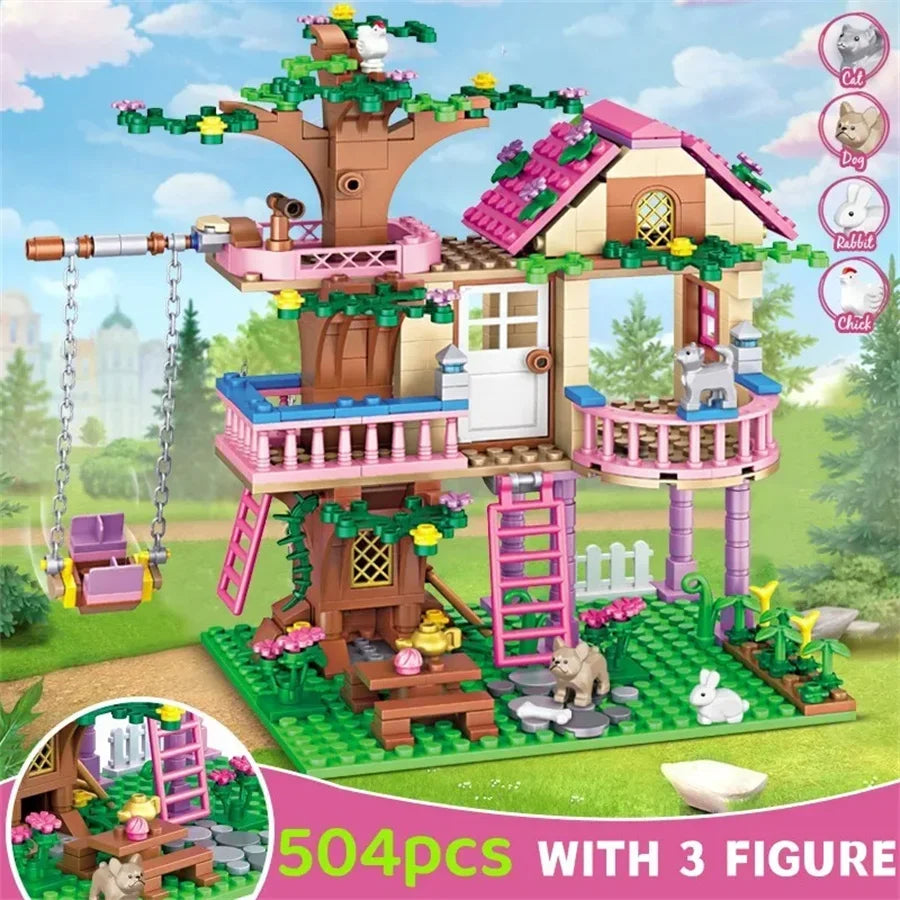 Creative Girls Friends Friendship House Building Blocks Summer Treehouse Camping Model Classic Girl's Princess Bricks Toy Gift