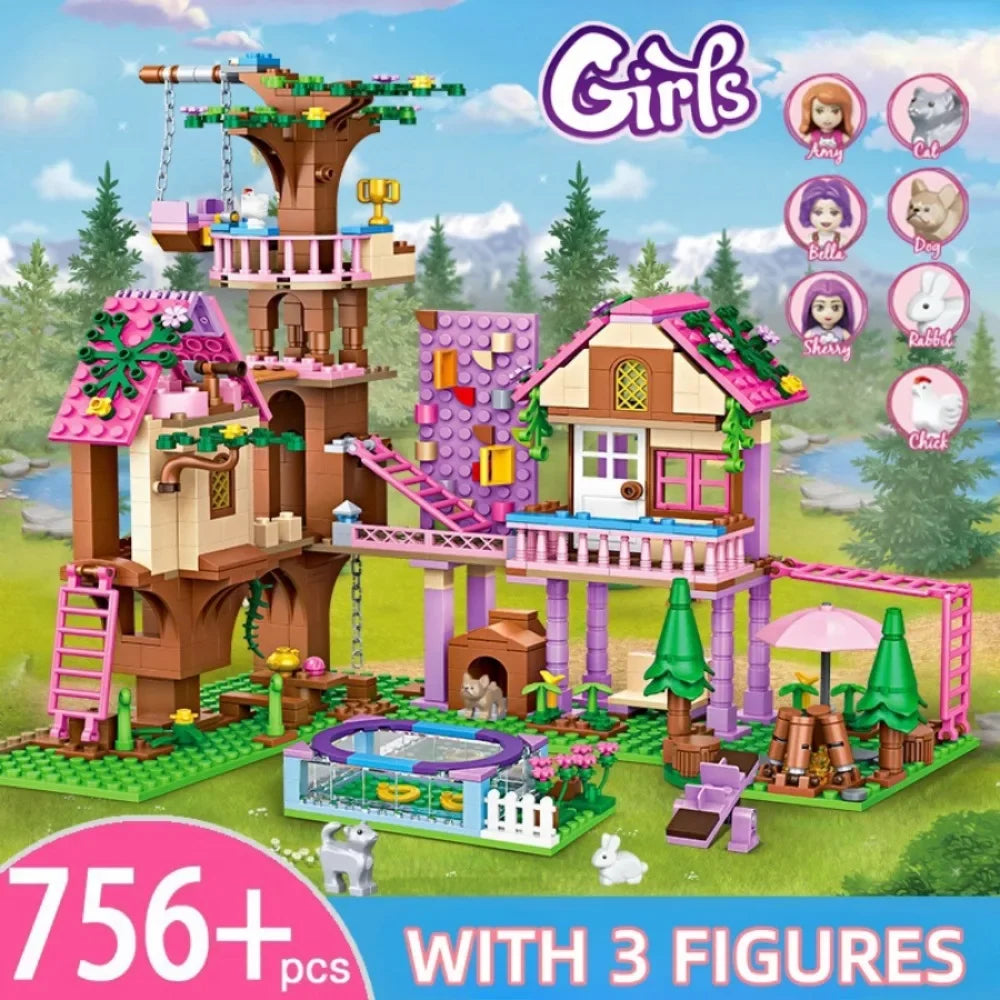 Creative Girls Friends Friendship House Building Blocks Summer Treehouse Camping Model Classic Girl's Princess Bricks Toy Gift