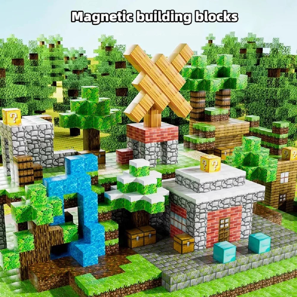 Mine World Magnetic building blocks toy storage box set